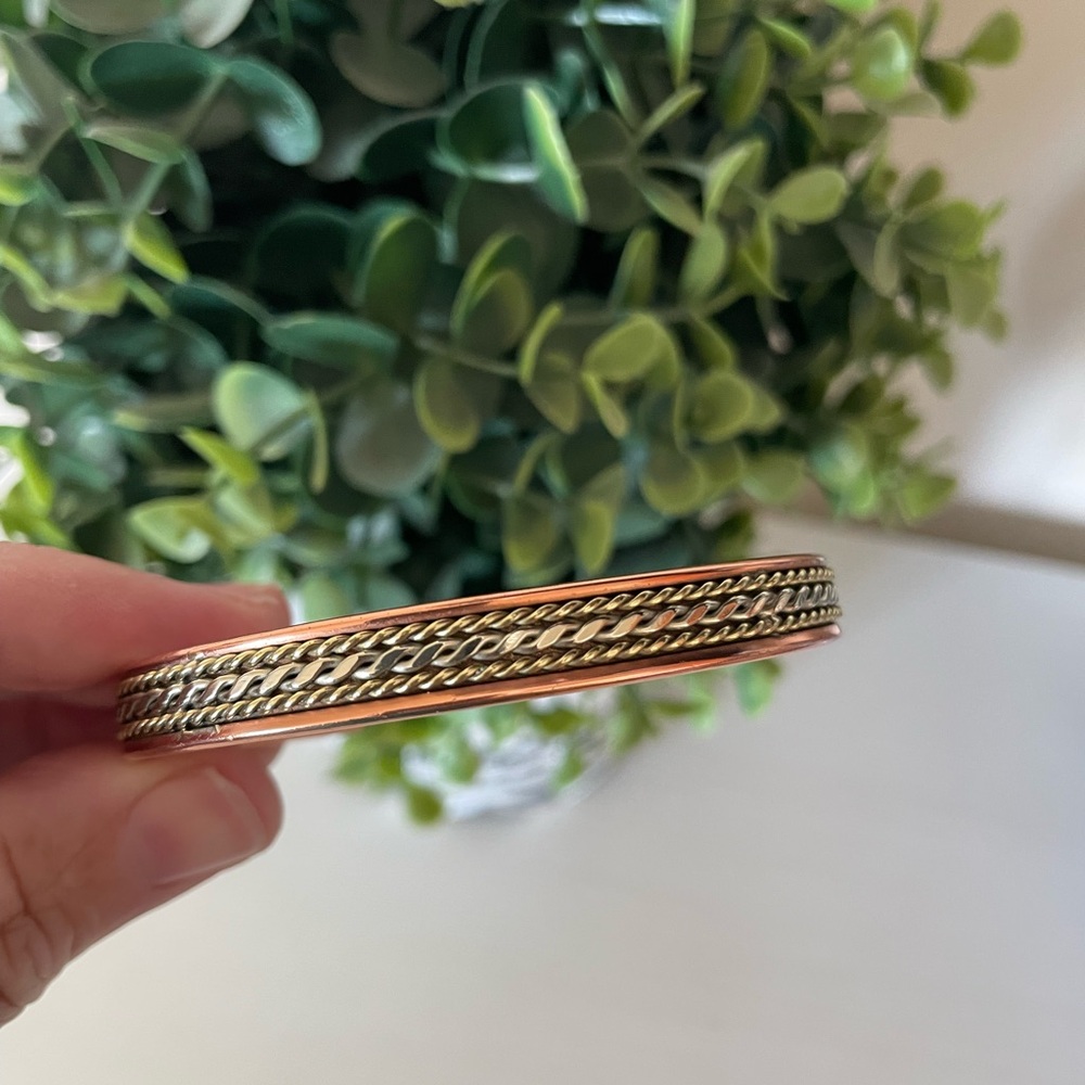 Vintage style twisted two tone Copper Magnetic Bracelet cuff 6.25” with 1” open